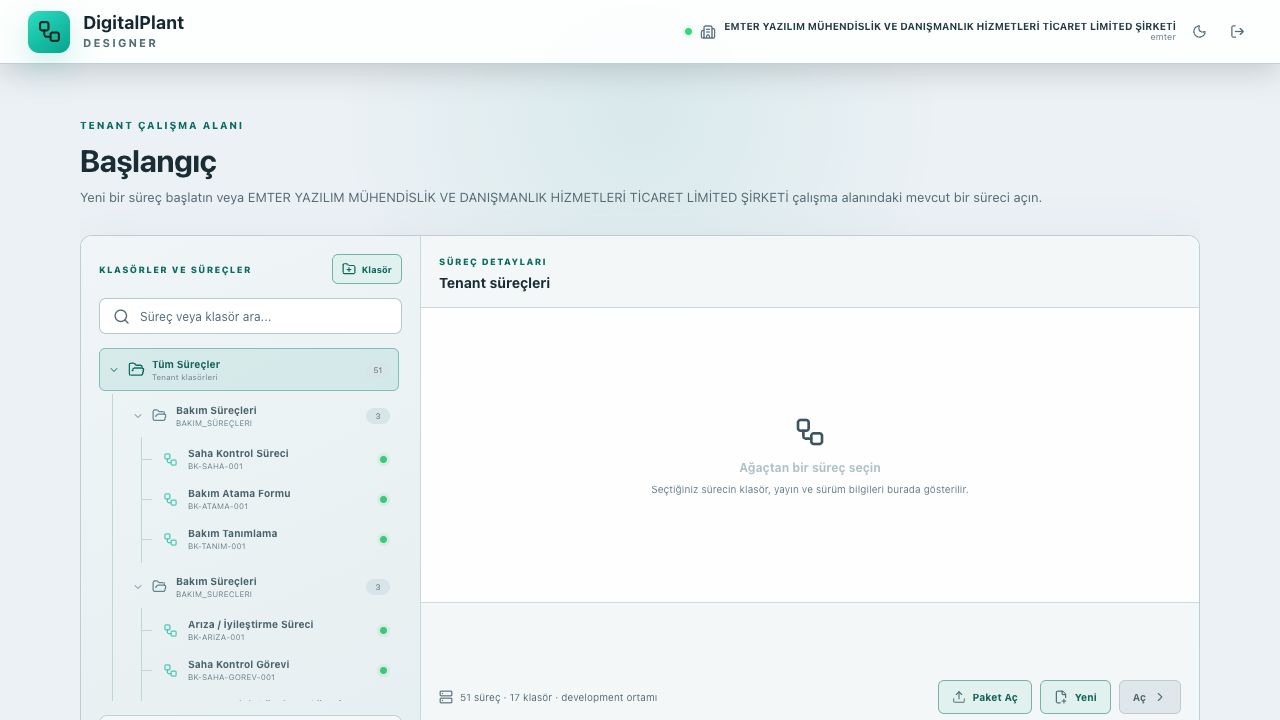 DigitalPlant Designer süreç merkezi